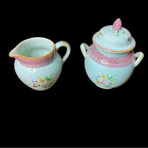 Vintage Calyx Ware Hand Painted 2087 Creamer + Sugar Bowl w/Lid Tiffany Blue